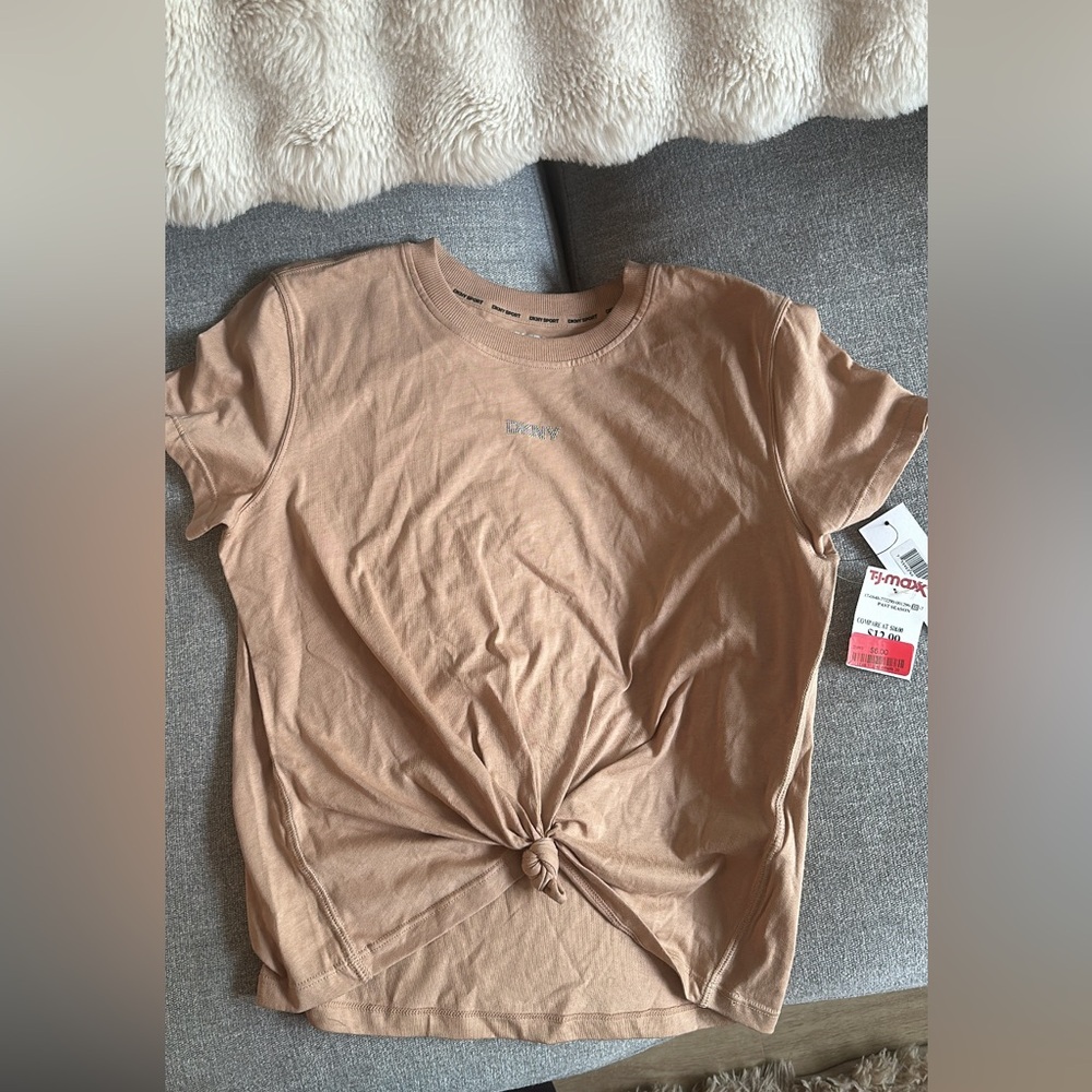DKNY Tan Tie Front Short Sleeve T-Shirt
